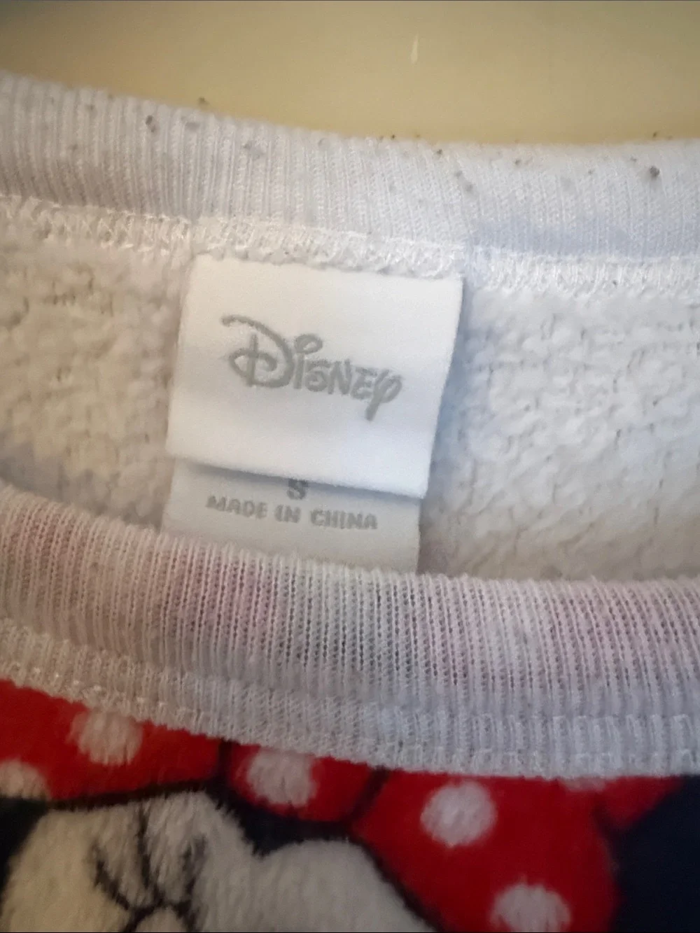 Disney White Plush Sweatshirt with Black Mickey & Red Polka-Dot Bows Size Small‎